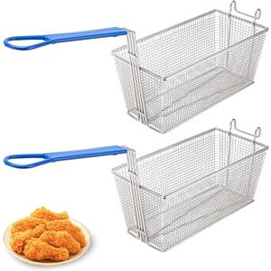 2Pcs Deep Fry Basket - 13.2"x 6.5"x 5.9" Stainless Steel Fry Baskets with Handle for Commercial Restaurant Kitchen for Deep Fryer