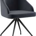 Martha Stewart Sora Stationary Swivel Task Chair with Sloped Arms for Home Office in Gray Velvet with Oil Rubbed Bronze Frame, Black