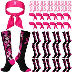 Christmas Football Socks Pink Ribbon Stickers Sports Headbands for Women Youth Running Tennis Yoga Sports