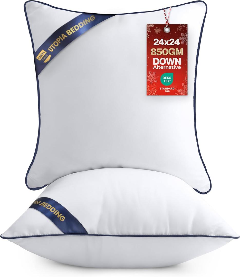 Utopia Bedding Throw Pillow Inserts (Pack of 2, White), 24 x 24 Inches Decorative Indoor Pillows for Sofa, Bed, Couch, Cushion Sham Stuffer