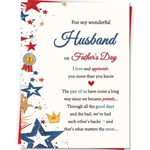 Fathers Day Card Gifts for Husband from Wife, Funny Personalized Father's Day Decorations, Double Sided Printed Greeting Card with Envelope