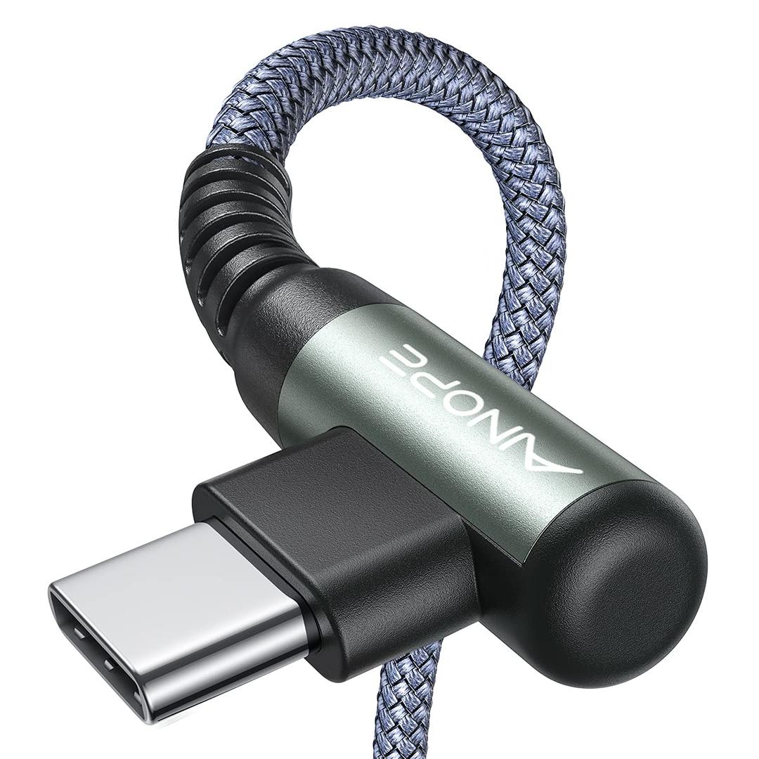 AINOPE 2-Pack USB to USB C Cable 3.1A Fast Charge, [3.3FT+10FT] Right Angle Type C Charging Cable, Durable Nylon Braided USB C Cable Fast Charge Compatible Galaxy S10 S9 S8 Plus S21, LG V30,V20,G6 (Grey)