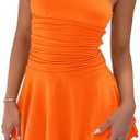 Women Sexy Tube Top Silk Dress Strapless Ruched Basque Waist Ruffle Layer Mini Dress Jumpsuit Party Dresses, Size L