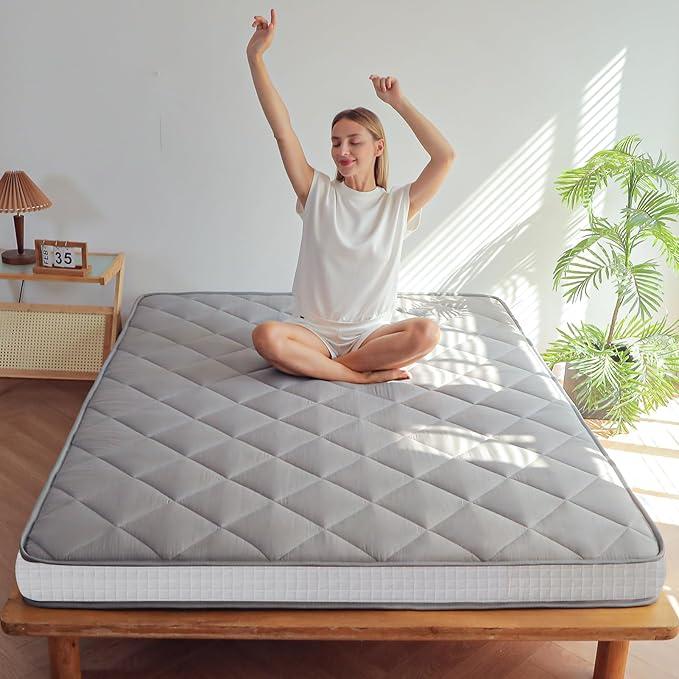 MAXYOYO 6" Extra Thick Futon Mattress Floor Mattress, Twin Size Diamond Pattern Mattress Pad Tatami Pad Japanese Floor Mattress for Adults Floor Bed Roll Up Mattress Guest Mattress, Grey