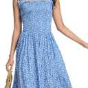 CVCPP Floral Print Sundress for Women Square Neck Sleeveless Smocked Flowy Mini Short Boho Summer Dresses.L