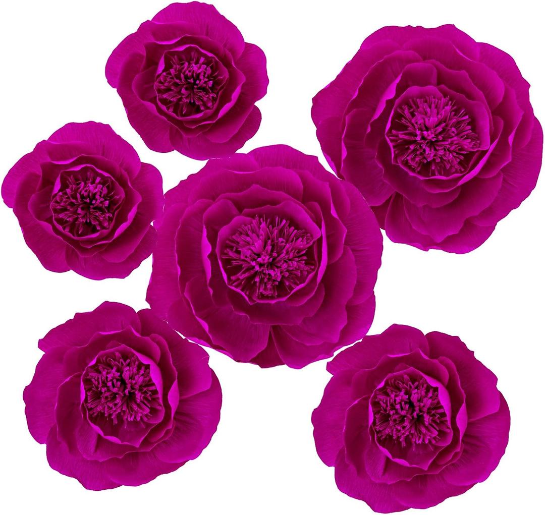 6 pcs 3D Paper Flower Decoration for Party, Wedding Decoration, Background Wall, Nursery Room Decoration, Bridal Shower, Baby Shower, (Rose Red,Set/6) (Rose;set/6)