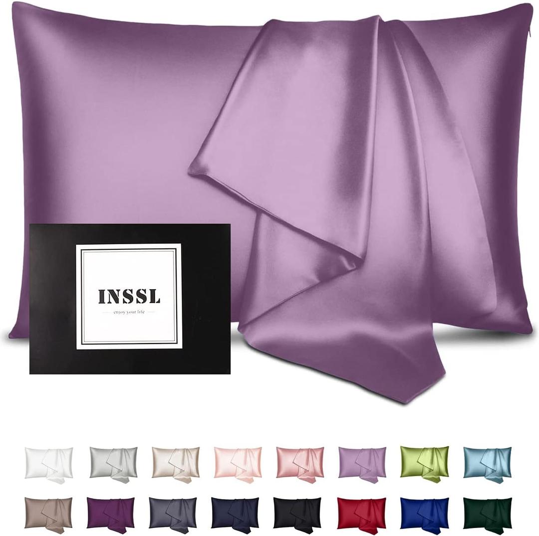 INSSL Silk Pillowcase for Women, Mulberry Silk Pillowcase for Hair and Skin and Stay Comfortable and Breathable During Sleep. (Purple, 20"26")