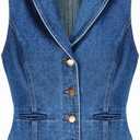 Ladyful Lapel Denim Vest for Women Sleeveless Business Work Jean Waistcoat Vest (Large, B-medium Blue)