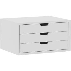 Desk Organizer with 3 Drawers, ALEX Drawer Unit, Chic White Wood Cosmetic Makeup Organizer for Office Vanity Tabletop Storage 13.8"X 6"X10.2"
