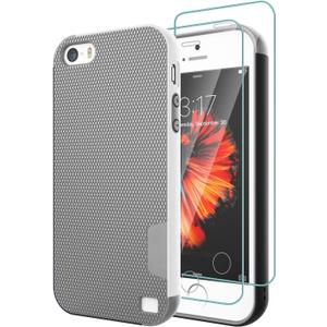 Case for iPhone SE (1st gen - 2016), Case for iPhone 5S with 2 Pack Tempered Glass Screen Protector, Contrasting Colors Ultra Slim One-Piece Anti-Slip Rugged Soft TPU Bumper Shockproof Case - Gray (Grey)
