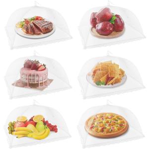 NEPAK 6 Large and Tall Food Covers, 17"x17" Food Tents Food Covers for Outdoors, Pop-up Mesh Food Covers Nets for Outside, Screen Tents, Parties Picnics, BBQ, Reusable and Collapsible (White)