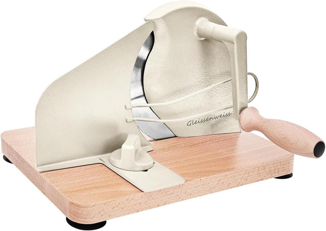 Stainless Steel Bread Slicer Adjustable Manual Sourdough Bread Cutter with Hand Crank & Precise Thickness Control Classic Homemade Bread Slicer for Kitchen & Bakery (Cream)