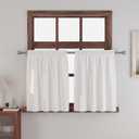 White Small Tiers 2 Pack Faux Linen Textured Kitchen Short Small Mini Window Curtains Valance 24 inches Length Privacy Home Decor Classic Cafe Basement Living Room/Bedroom 34W by 24L Rod Pocket