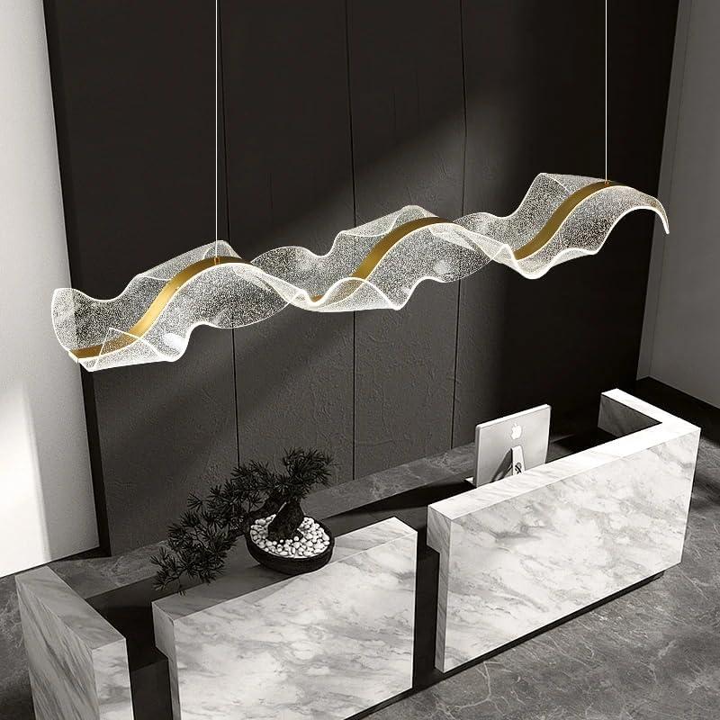 Modern LED Novelty Wavy Chandelier Lighting Dining Room Kitchen Island Home Decor Starry Acrylic Long Hanging Lights Restaurant Hotel Front Desk Pendant Lamps Dimming (Length 47.24(in) (120cm))