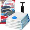 6 Pack Large Vacuum Storage Bags for Comforters, Blankets & Clothes Vacuum Sealed Compression Bags with Hand Pump Space Saver Storage Bags for Bedding, Moving, Travel & Organization