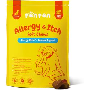 PENPENPET Dog Allergy Relief Chews, Dog Itching Skin Relief, Omega 3 for Dogs Itch Supplement, Relieve Seasonal Allergy, Provide Immune Support (Peanut Butter Chews, 50ct)