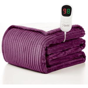 Homemate Electric Heated Blanket Full Size - 72"x84" Heating Blanket Full Size 1/2/4/6/8 Hours Auto-Off 10 Heat Level Over-Heat Protection Soft Flannel Sherpa ETL Certification