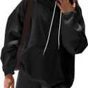 Fisoew Womens Casual Oversized Hoodies Loose Fit Long Sleeve Drawstring Pullover Hooded Sweatshirts 2025 Fall Winter Outfits (Black, L)