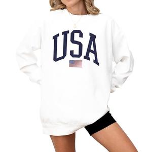 USA Flag Graphic Sweatshirt for 4th of July – Unisex Pullover for Women and Men, 80% Cotton, Perfect for Independence Day (White, Large)