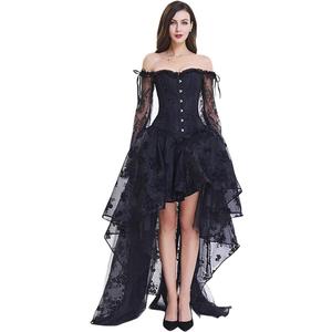 Kimring Women's Steampunk Victorian Off Shoulder Corset Top with High Low Skirt (Large, Black)
