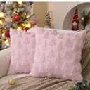 DFXSZ Christmas Tree Pillow Covers 18x18 inch Set of 2 Christmas Decoration Pink Soft Plush Faux Fur Jacquard Throw Pillows for Bedroom Sofa Holiday Festivals Winter Home Decor PTK006D18