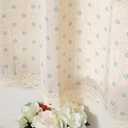 Moslovstar Window Curtain 47.2 Inch Length 1 Piece Cafe Curtain Tier Linen Textured Semi Sheer Farmhouse Curtains Window Treatments, Blue Daisy