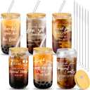 6 Set Employee Appreciation Gifts Thank You Gifts for Staff Coworker Christmas Thank You Glass Cups 16 oz Can Shaped Beer Glass with Lids Straws Brushes for Team(Charming Style)