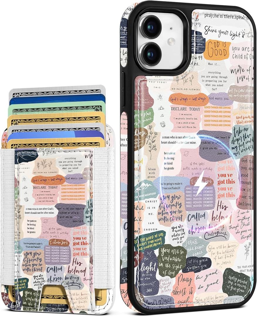 Shorogyt for iPhone 11 Wallet Case - Fits 5 Cards, Compatible with Magsafe Detachable Magnetic Credit Card Holder Leather Cardholder Cute Phone Cover Women Girls for Apple 11, Collage