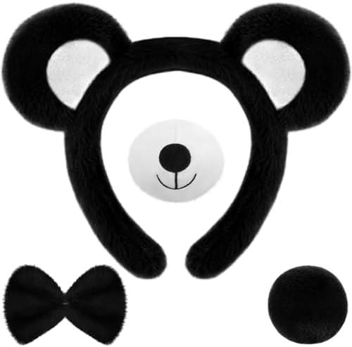 Harrycle Halloween Bear Cosplay Set Bear Headband Bowtie Nose Tail for Carnival Costume Supplies(Black, White)