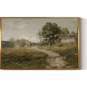 InSimSea Golden Framed Vintage Canvas Wall Art Arkville Landscape Rustic Country Road Home Decor 16x24in, Outskirts Classical Painting Prints for Livingroom Bedroom Wall Decor Nature Gallery Art