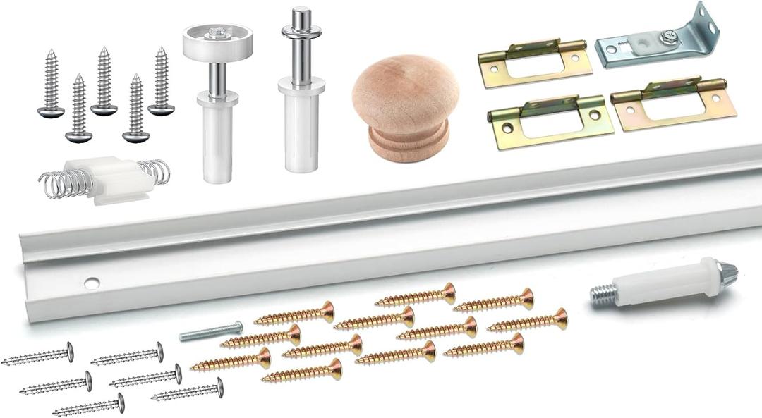 BiFold Closet Track Kit, 30inch Length, Steel Track, White (1 Kit)