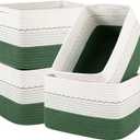 OIASKET 4 Pack Storage Baskets for Organizing, 13"X9"X7.87", Decorative Cotton Rope Baskets for Shelves, Small Woven Basket for Toys, Books and Towels, Green & White