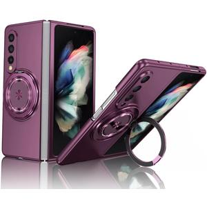 Phone Case for Samsung Galaxy Z Fold 3 5G Cover, Magnetic Stand Ring Holder Shockproof Slim Cell Cover Protective Compatible with Samsung Galaxy Z Fold3 (Purple)