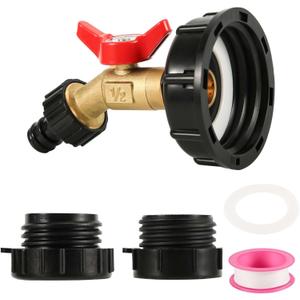 IBC Tote Adapter, 2 Sizes 275-330 Gallon IBC Bag Tank Fittings 1/2in Solid Brass Water Shut-Off Valve Faucet 2.44in Fine Thread & 2.36in Coarse Thread Bag Valve for Garden Hose Connector Adapter