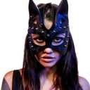 Mumbobyswim Women Cat Bunny Leather Masks Masquerade Mask for Cosplay Halloween Costume Accessory