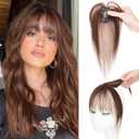 S-noilite Bangs Hair Clip,360 3D Cover Real Clip in Bangs Human Hair Toppers for Women With Wispy Bang Daily Wear (Dark Brown)