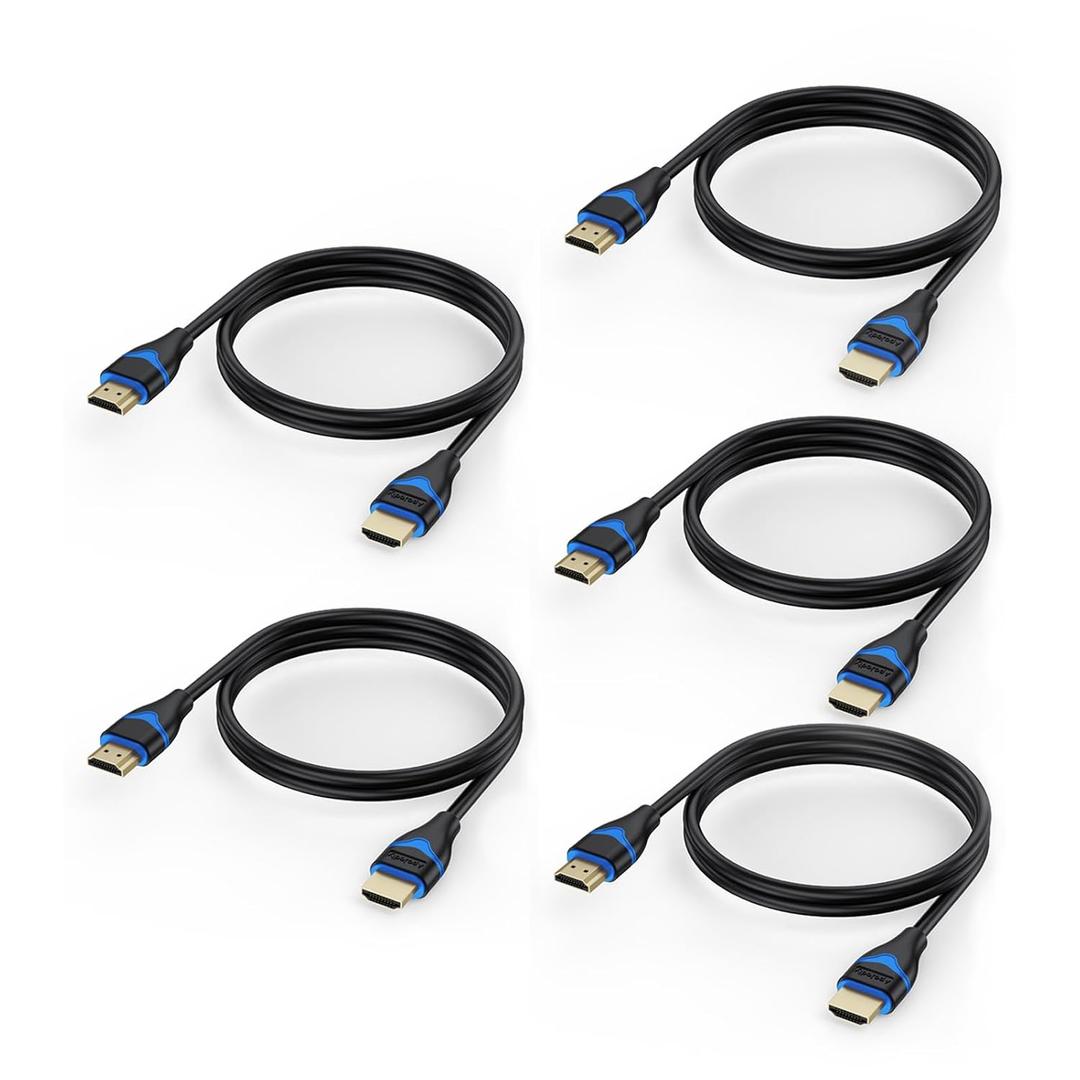 4K HDMI Cables 3FT 5-Pack, HDMI Cord 3 Foot High Speed HDMI to HDMI Cable 2.0(4K@60Hz, 2K@144Hz, 1080P@120Hz, 18Gbps, HDR, 3D, HDCP 2.2, ARC) for HDTV, Switch, PS4/PS5, Xbox, Blu-ray, Monitor 3.3FT/1M