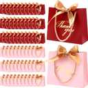 Colarr 60 Pcs Small Thank You Gift Bags Mini Party Favor Candy Bags with Handles and Bow Ribbon for Wedding Birthday Baby Shower Guest Valentines Day Party Supplies(Pink and Red Bag)