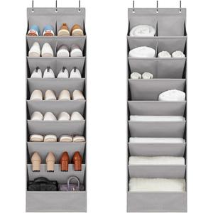 2 Pack Minimalist Grey Over the Door Shoe Organizer with 10 Pockets, Hanging Closet Storage Rack for Shoes, Sneakers, Accessories (6+4 Pockets)