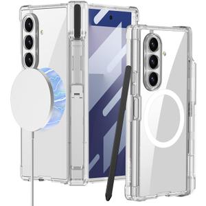 DOOTOO for Samsung Galaxy Z Fold 7 Clear Case [Compatible with MagSafe] with Pen & S Pen Holder Hinge Protection Screen Protector All-Inclusive Shockproof Cover (Full Clear)