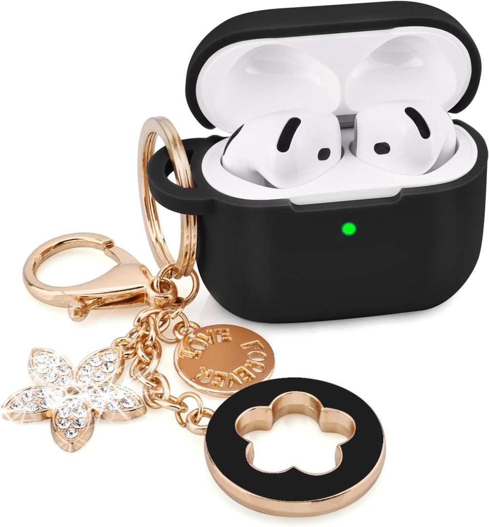 VISOOM Airpods 4 Cases 2024 Cover Women Anti-Drop Silicone iPods 4 Earbuds Wireless Accessories Charging Cases Girl Bling Keychain for Airpod iPods 4th Generation
