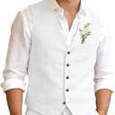 Aowdoy Men's Linen Suits 2 Piece Slim Fit Suit Prom Beach Wedding Groomsman Vest Pants Set Casual Summer Linen Outfit XL