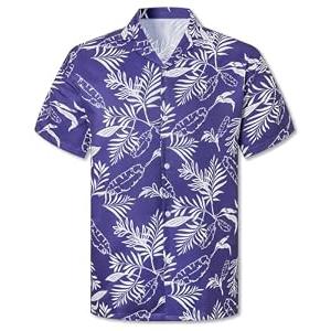Cromoncent Boys' Funky Cuban Collar Shirt, Breathable Button-Up Summer Beach Shirt for Vacation, Palm Leaf Purple, 5-6Y