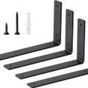 Heavy Duty Shelf Brackets Floating L Shelf Bracket, Brackets for Shelves, L 10" x H 6" x W1.5 Wall Shelf Brackets for DIY, Suitable for Study, Kitchen, Living Room, Bathroom (Black, 4 Pack)