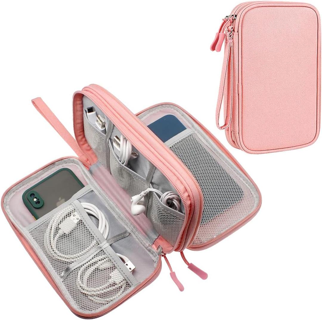 DDgro Travel Accessories for Women, Electronics Organizer Pouch Bag for Tech Accessory & Airplane Essentials (Medium, Pink)