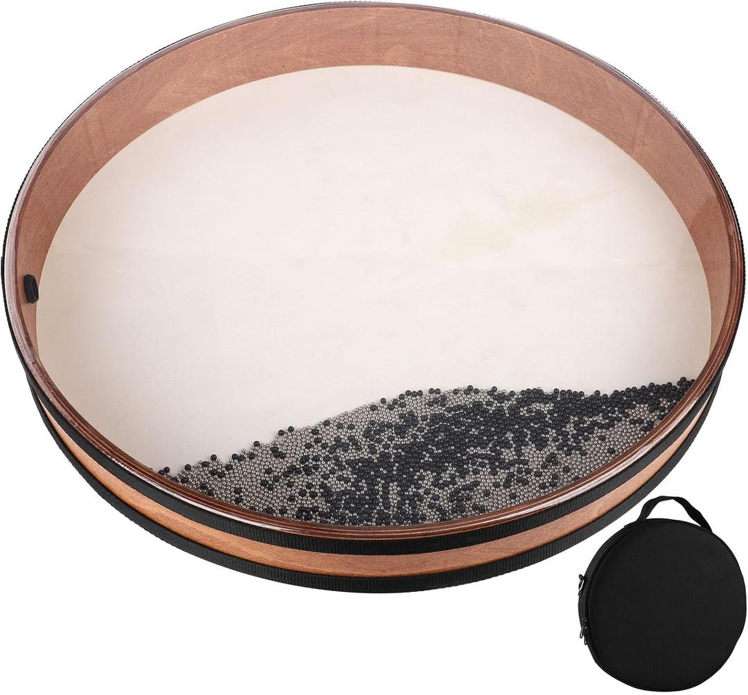 Ocean Drum 20 inch Large Size Goatskin Wave Drum with Beads, Bag, Sound Healing Instrument for Yoga Meditation Relaxation Sound Bath