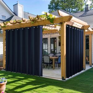 NICETOWN 2 Panels Outdoor Curtains for Patio, Waterproof & Windproof Grommet & Back Tab on Top & Bottom Thermal Insulated Sun Blocking Privacy Drapes with Rope for Pergola, Navy Blue, W100 x L95