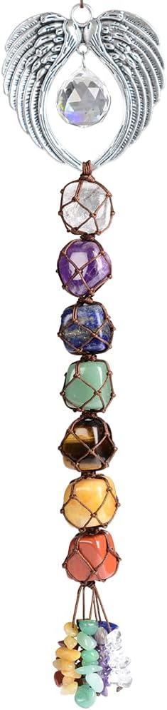 Handmade Crystal Window Car Hanging Ornaments 7 Home Decoration Feng Shui Ornament Yoga Meditation Car Decoration Tumbled Palm Stones (Angel)