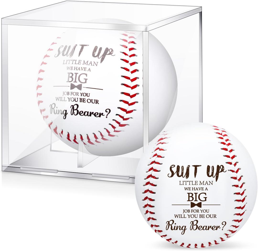 2 Pcs Ring Bearer Baseball Gift Will You Be Our Ring Bearer Proposal Gifts Baseball with Display Case Wedding Request Present for Wedding Day Party Favor