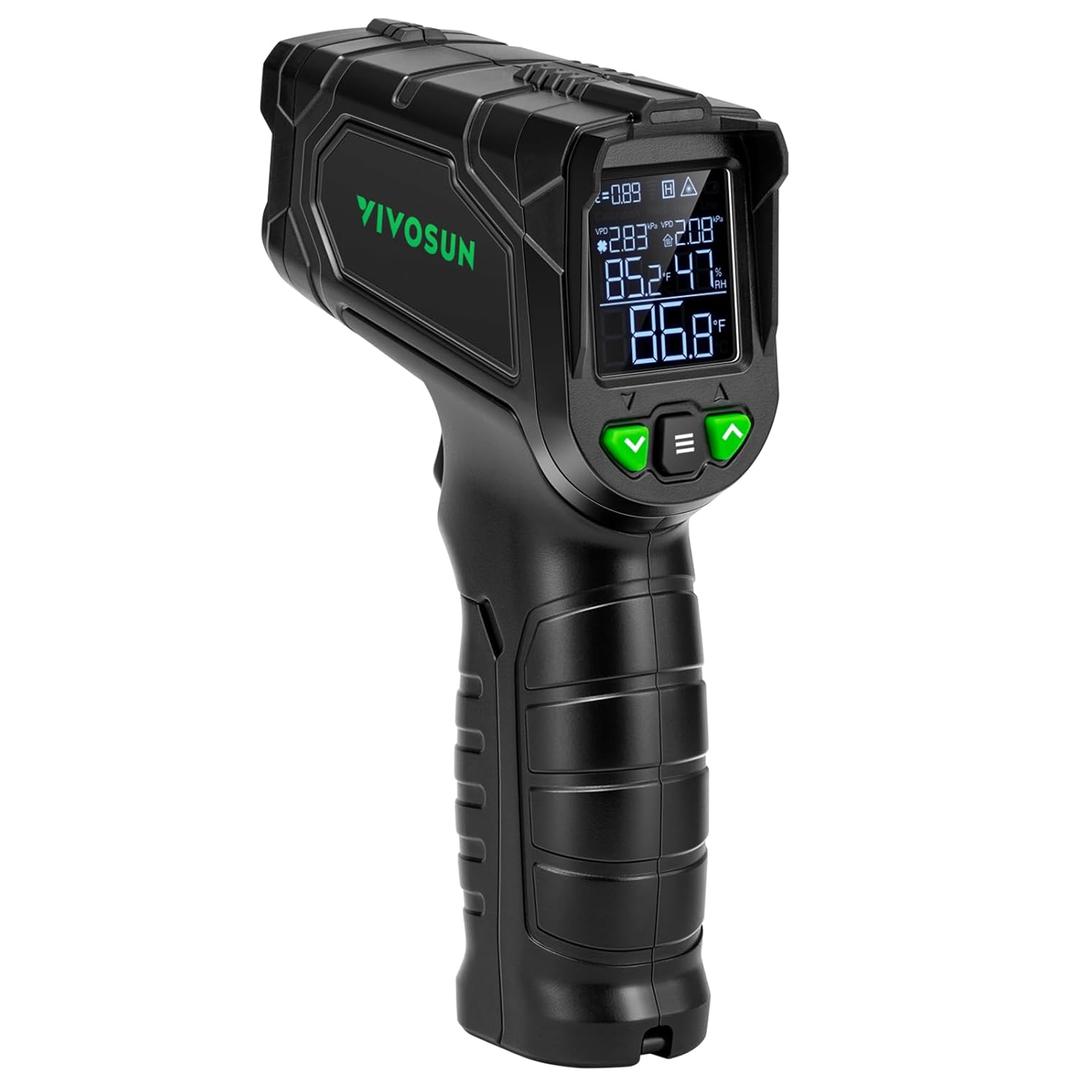 VIVOSUN VPD Thermometer, Handheld Environmental Monitor, Precision Infrared Laser Thermometer Gun with Adjustable Emissivity, Leaf VPD and Temperature Monitoring for Plants, Grow Tents, HVAC